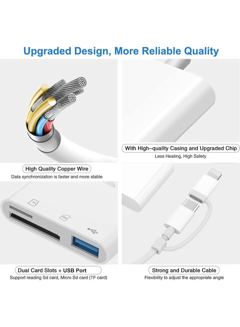 ليشب قارئ بطاقات SD لأجهزة iPhone، قارئ بطاقات ذاكرة لأجهزة iPhone، محول بطاقات SD لأجهزة iPhone، قارئ بطاقات كاميرا مزود بفتحات بطاقات SD و TF، التوصيل والتشغيل (3 في 2) - Image 3